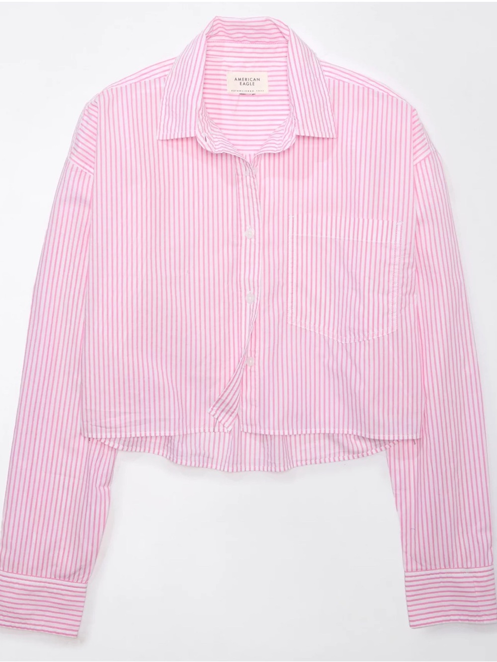 American Eagle Outfitters Pink White Striped Cropped Button-Up Blouse